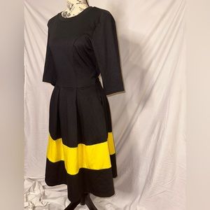 Vintage Half Sleeve O-Neck Contrast Casual Pockets Party Swing Dress